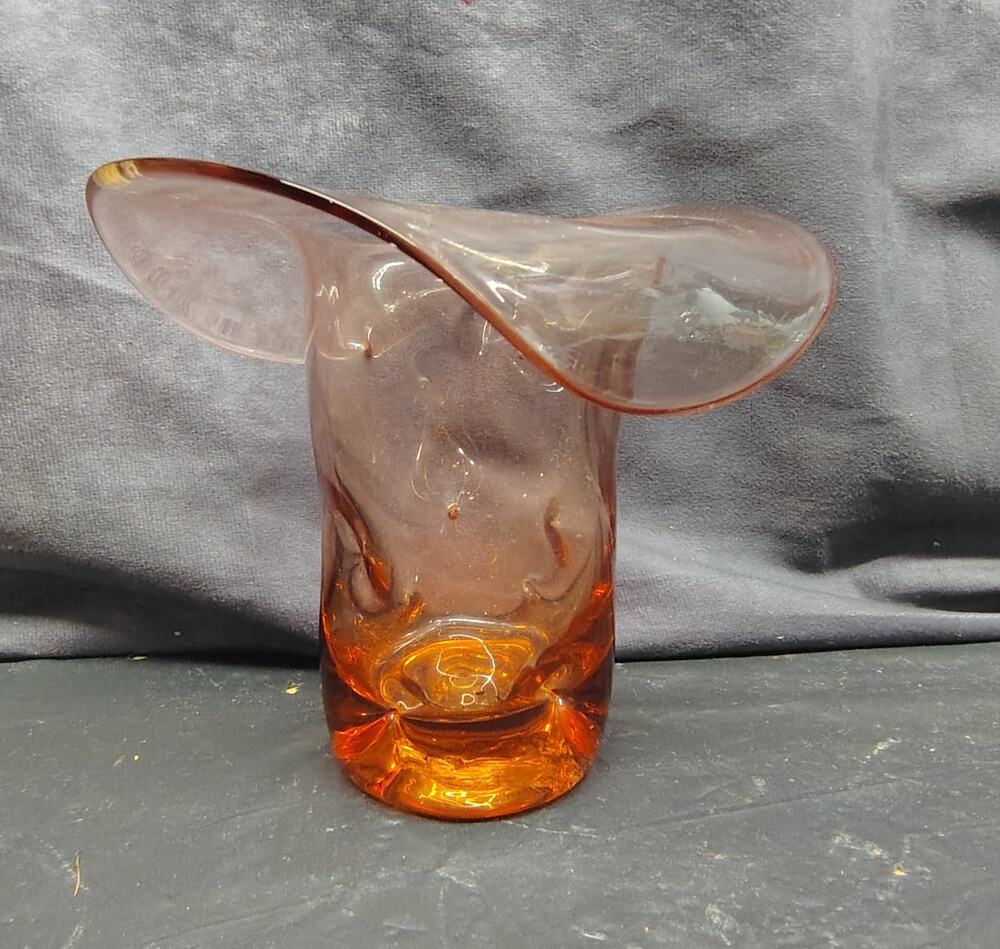 Antique Pink Blown Glass Hat Whimsy Open Pontil c.1840-1870